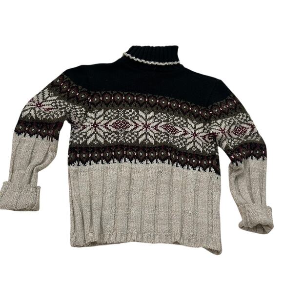 Vintage Fair Isle Knit Turtleneck Sweater Snowflake Nordic Pattern / Small - - Picture 3 of 5